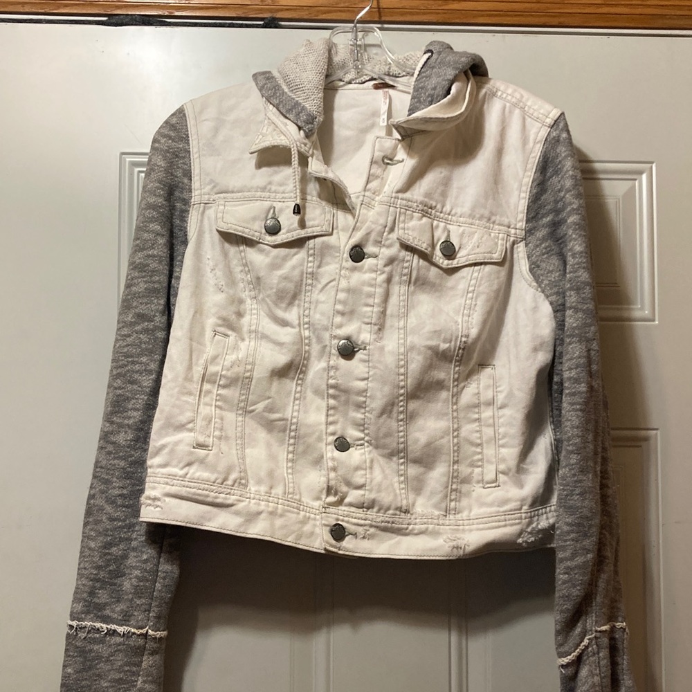 Free People Women's Cream and Gray Hooded Jacket M‎
